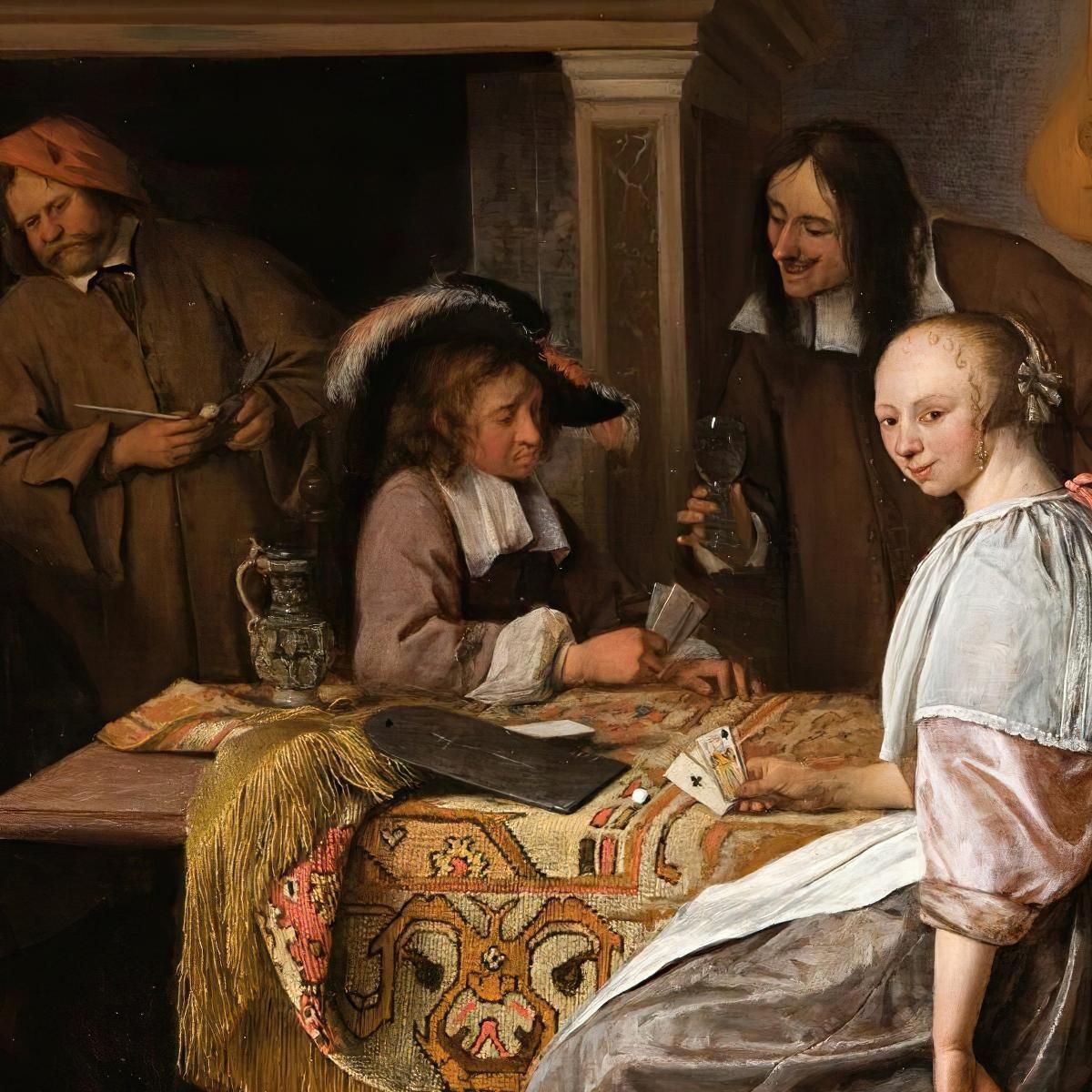 An Elegant Company In An Interior With Figures Playing Cards At A Table Jan Steen jsn15 canvas print
