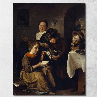Children Teaching A Cat To Read Jan Steen jsn21 canvas print 