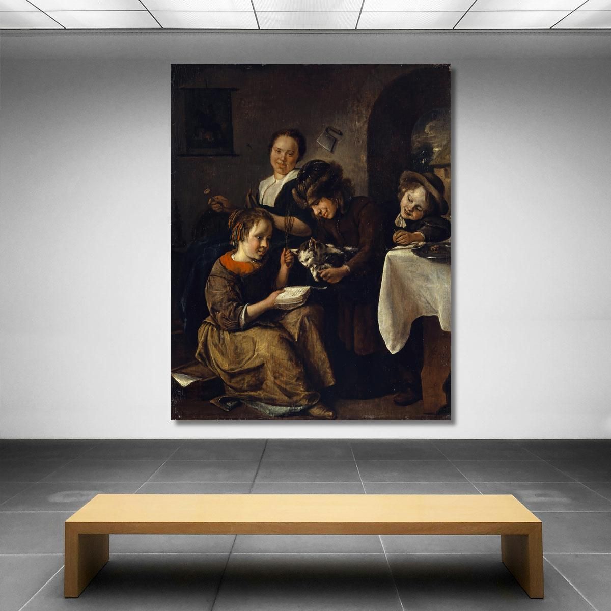 Children Teaching A Cat To Read Jan Steen jsn21 canvas print 