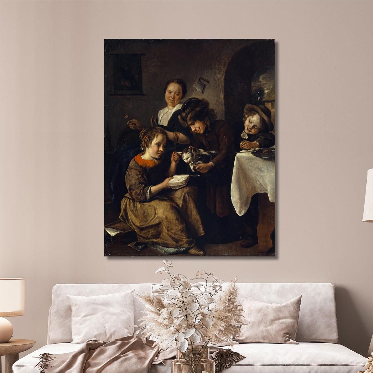 Children Teaching A Cat To Read Jan Steen jsn21 canvas print 