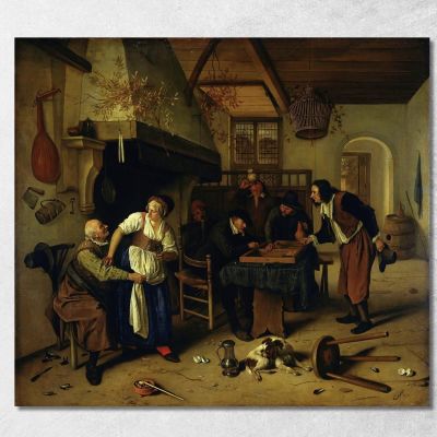 Interior Of An Inn With An Old Man Amusing Himself With The Landlady And Two Men Playing Backgammon Known As Two Kinds Of Game