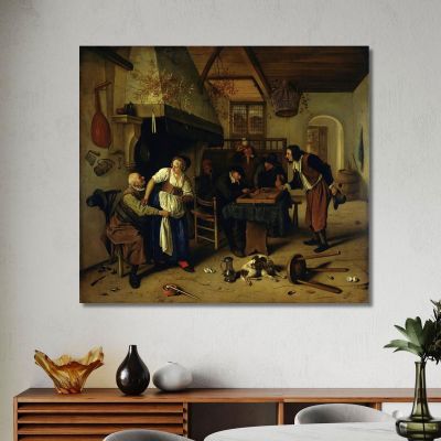Interior Of An Inn With An Old Man Amusing Himself With The Landlady And Two Men Playing Backgammon Known As Two Kinds Of Game