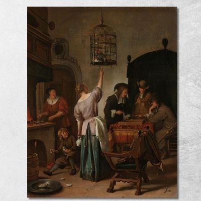 Interior With A Woman Feeding A Parrot Known As The Parrot Cage' Jan Steen jsn34 canvas print 