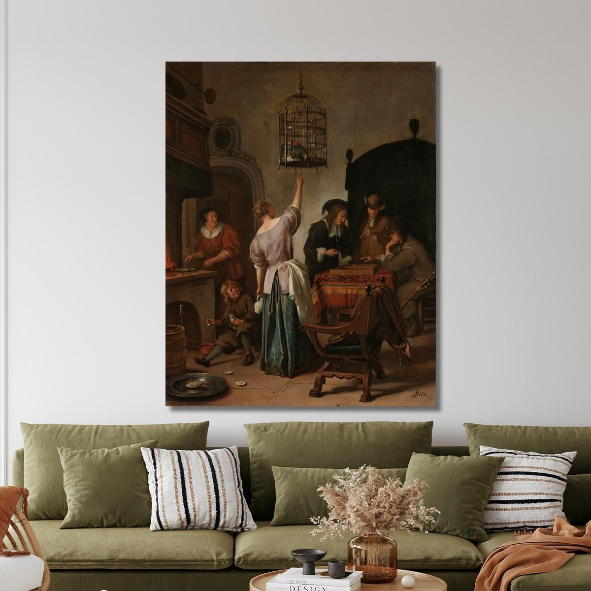 Interior With A Woman Feeding A Parrot Known As The Parrot Cage' Jan Steen jsn34 canvas print 