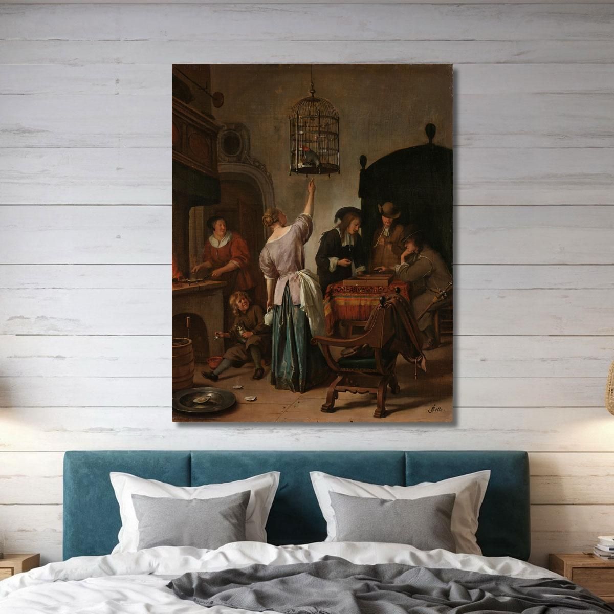 Interior With A Woman Feeding A Parrot Known As The Parrot Cage' Jan Steen jsn34 canvas print 