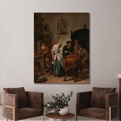 Interior With A Woman Feeding A Parrot Known As The Parrot Cage' Jan Steen jsn34 canvas print 