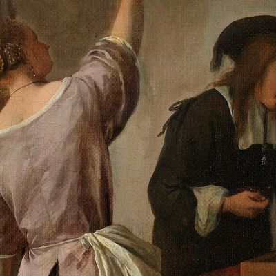 Interior With A Woman Feeding A Parrot Known As The Parrot Cage' Jan Steen jsn34 canvas print