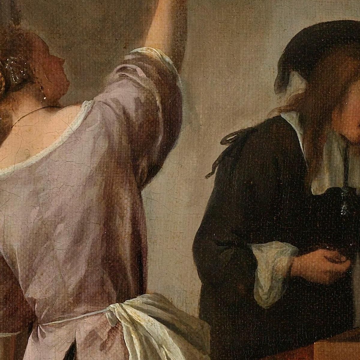 Interior With A Woman Feeding A Parrot Known As The Parrot Cage' Jan Steen jsn34 canvas print