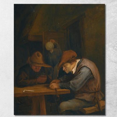 Peasants Drinking And Cutting Tobacco In An Inn Jan Steen jsn42 canvas print 