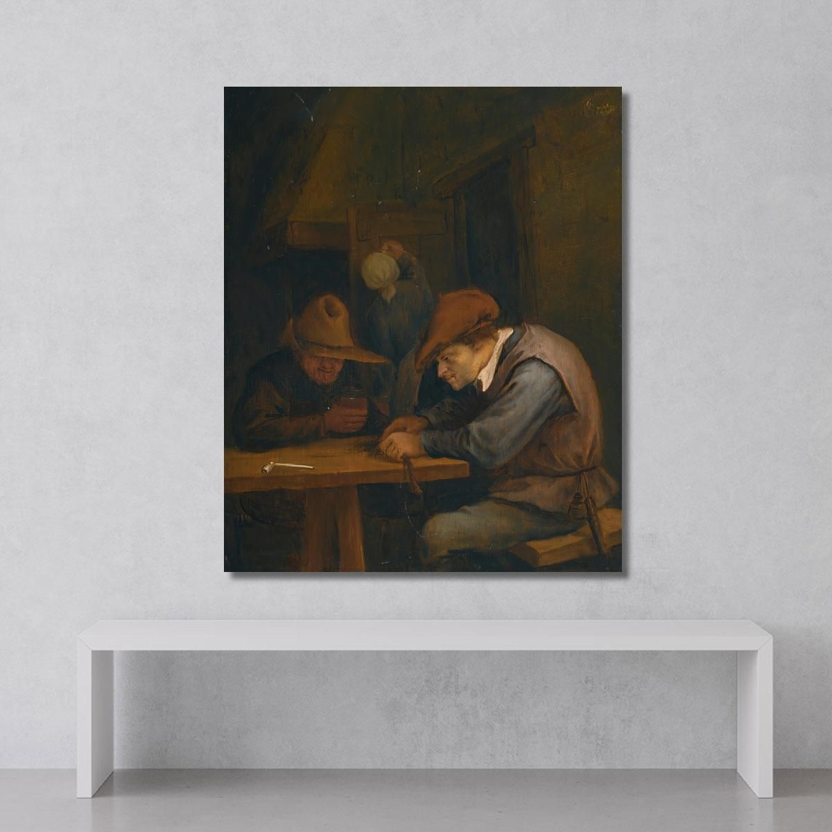 Peasants Drinking And Cutting Tobacco In An Inn Jan Steen jsn42 canvas print 