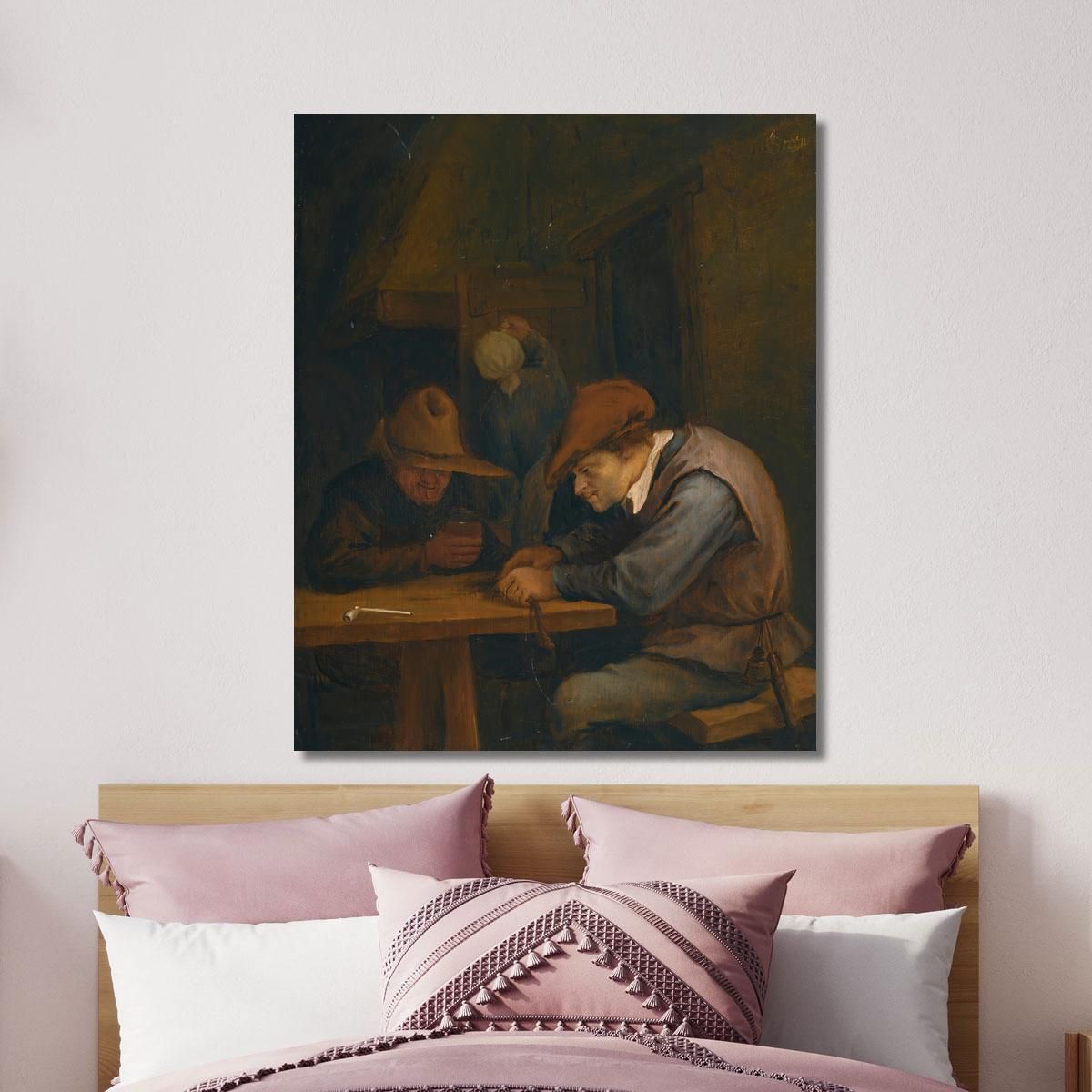 Peasants Drinking And Cutting Tobacco In An Inn Jan Steen jsn42 canvas print 