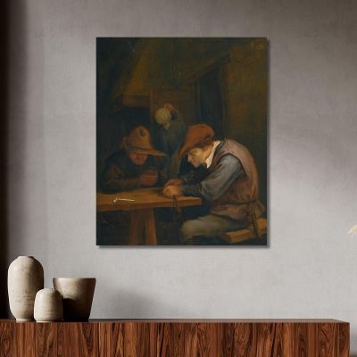 Peasants Drinking And Cutting Tobacco In An Inn Jan Steen jsn42 canvas print 