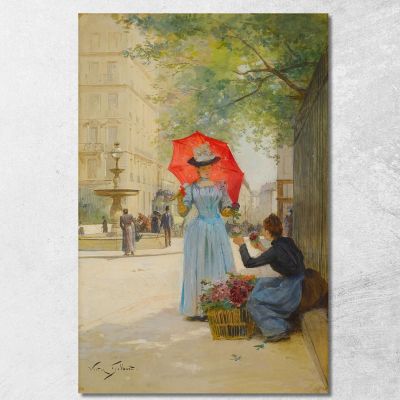 Young Woman With A Parasol Buying Flowers Victor Gabriel Gilbert vgg13 canvas print 