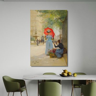 Young Woman With A Parasol Buying Flowers Victor Gabriel Gilbert vgg13 canvas print 