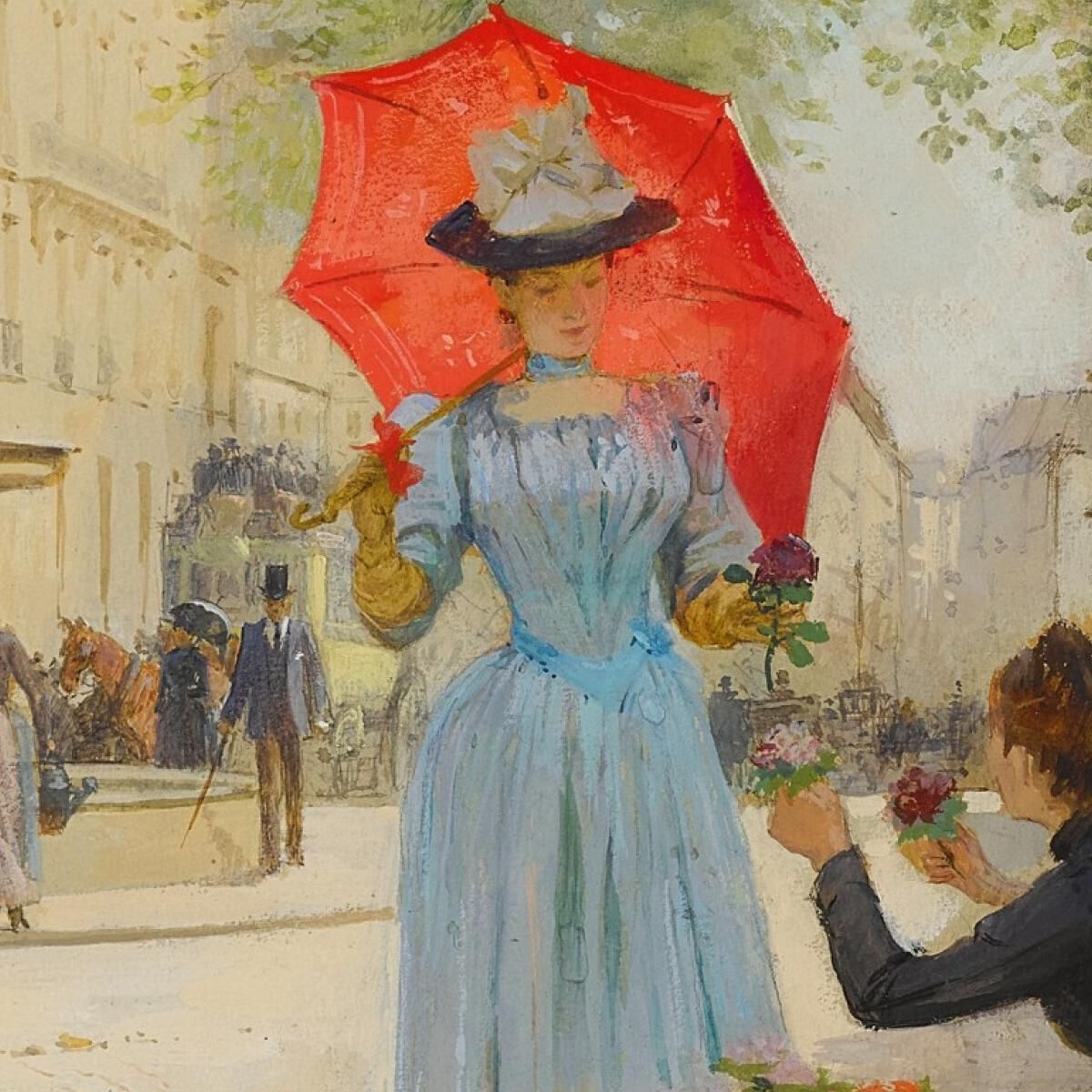 Young Woman With A Parasol Buying Flowers Victor Gabriel Gilbert vgg13 canvas print
