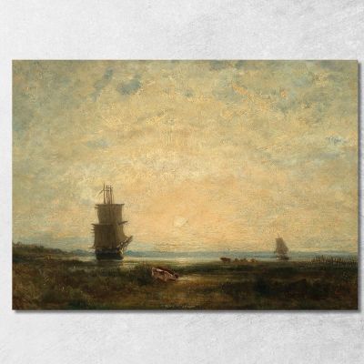 Sailing Ships (Caravels) At Sunset Holland Félix Ziem fzm112 canvas print 