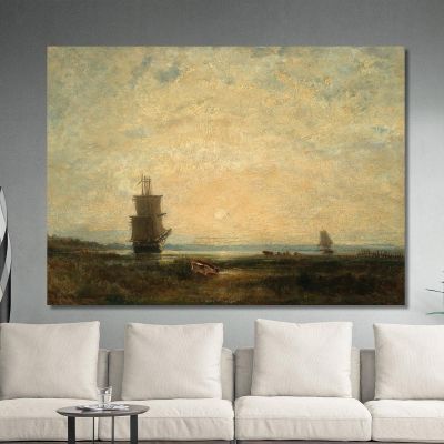 Sailing Ships (Caravels) At Sunset Holland Félix Ziem fzm112 canvas print 