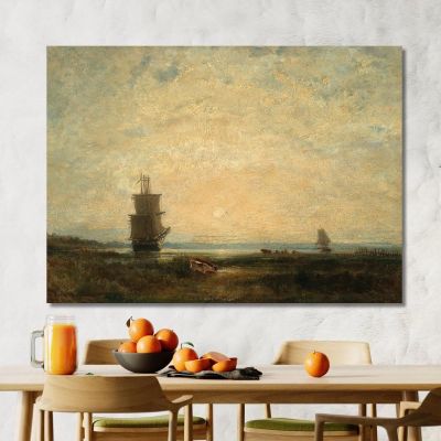Sailing Ships (Caravels) At Sunset Holland Félix Ziem fzm112 canvas print 