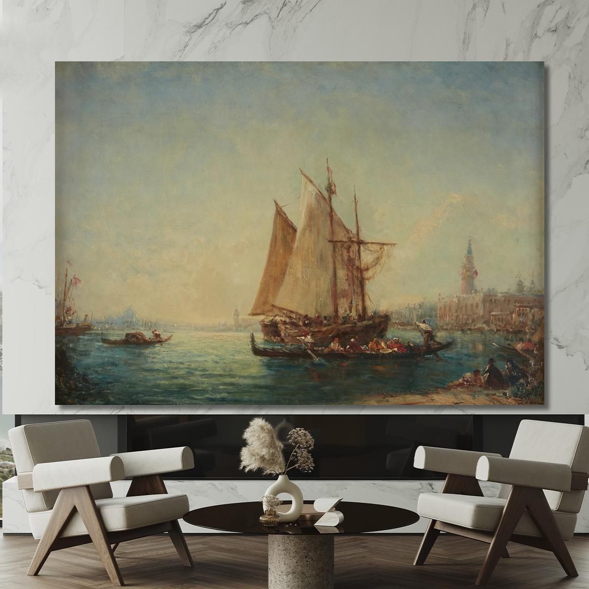 Fisherman And Gondolas In The Basin Félix Ziem fzm125 canvas print 