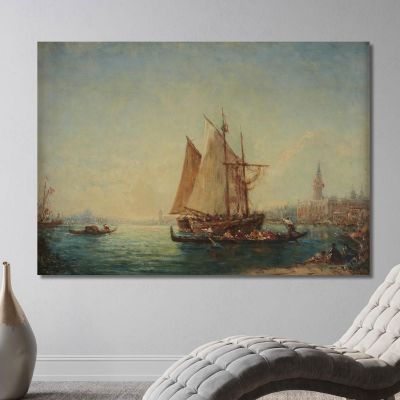 Fisherman And Gondolas In The Basin Félix Ziem fzm125 canvas print 