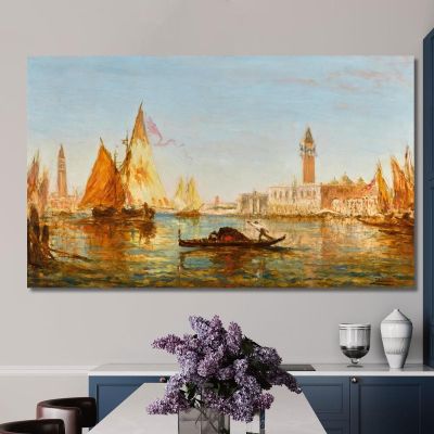 Venice Gondolas And Sailboats In Front Of The Doge'S Palace And San Giorgio Maggiore Félix Ziem fzm141 canvas print 