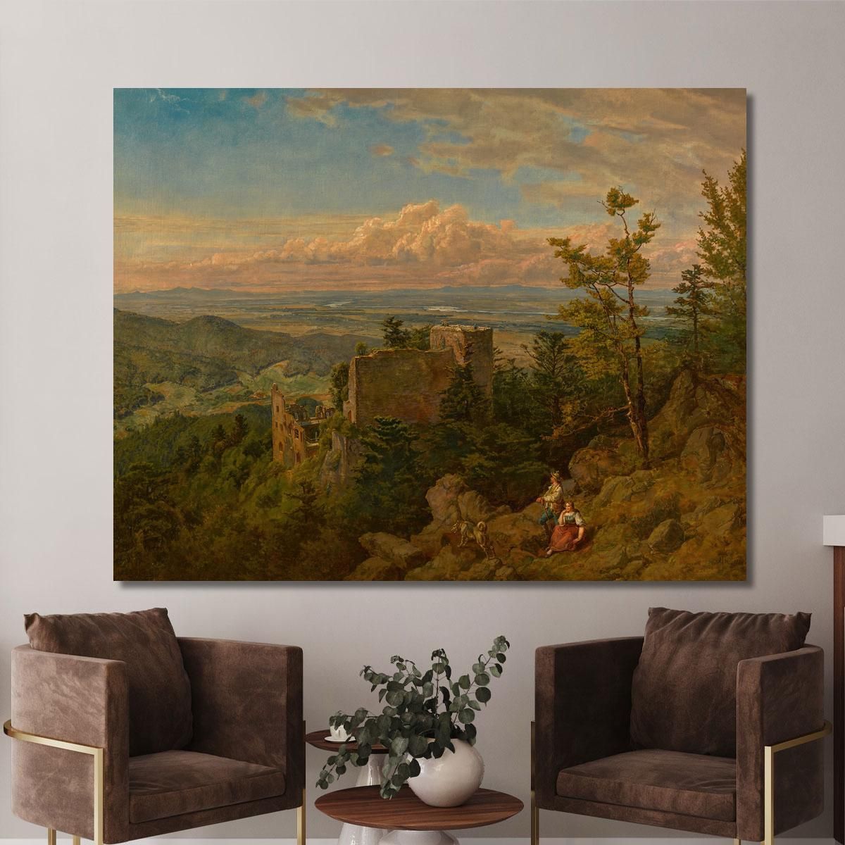 The Ruins Of The Castle At Hohenbaden Looking Out Over The Rhine Valley Hans Thoma hth81 canvas print 