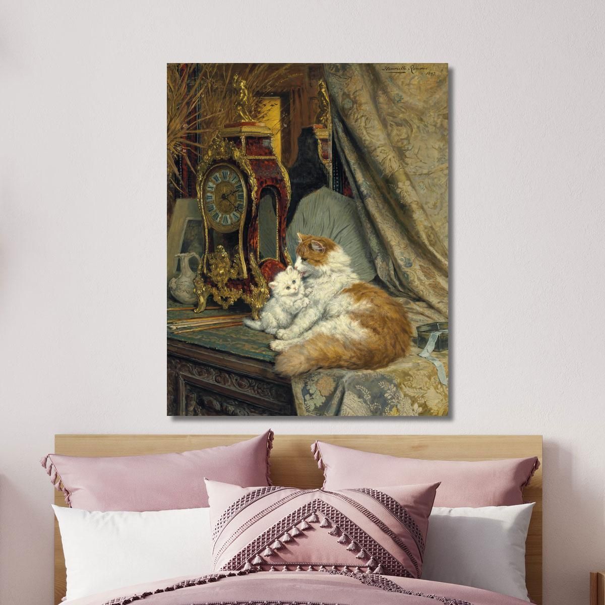 A Mother Cat And Her Kitten With A Bracket Clock Henriëtte Ronner-Knip hrk2 canvas print 