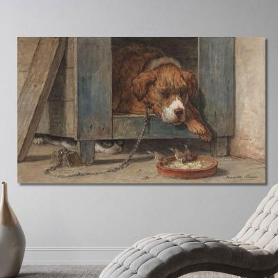 Kat Bespiedt Vogels Bij Een Slapende Hond Henriëtte Ronner-Knip hrk9 canvas print 
