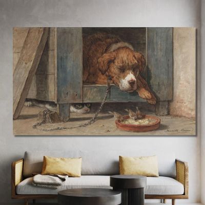 Kat Bespiedt Vogels Bij Een Slapende Hond Henriëtte Ronner-Knip hrk9 canvas print 