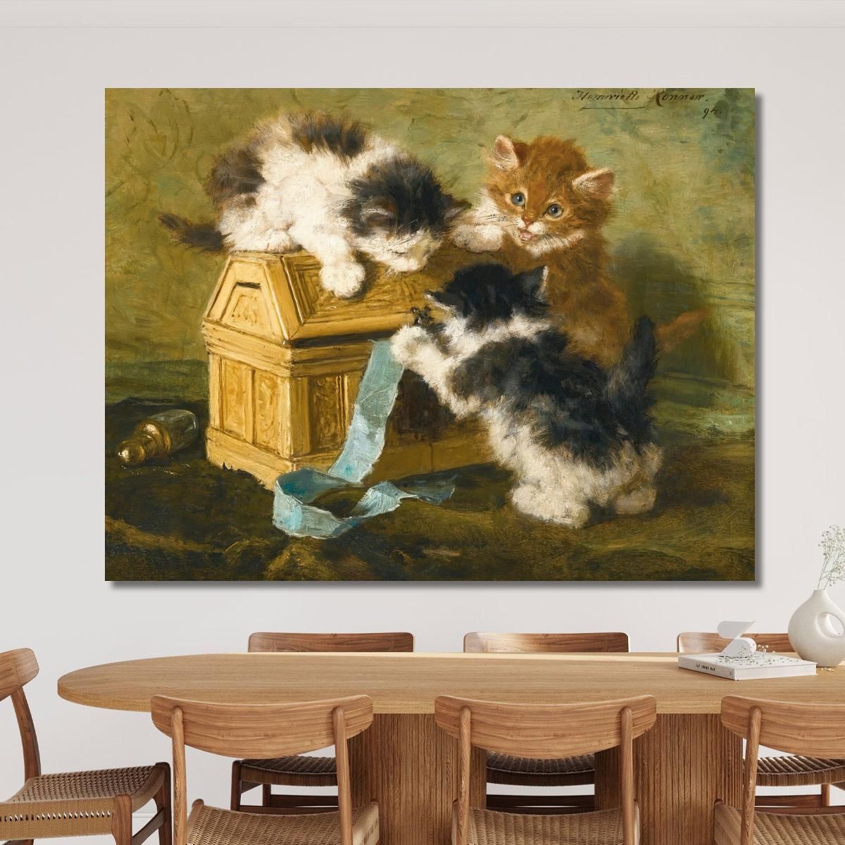 Three Kittens With A Casket And Blue Ribbon Henriëtte Ronner-Knip hrk26 canvas print 