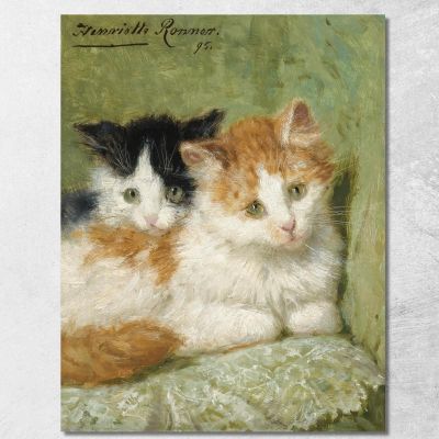 Two Kittens Sitting On A Cushion Henriëtte Ronner-Knip hrk30 canvas print 