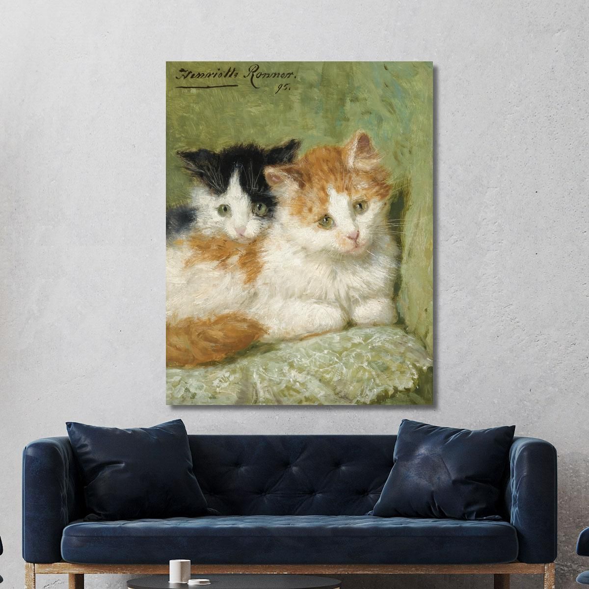 Two Kittens Sitting On A Cushion Henriëtte Ronner-Knip hrk30 canvas print 