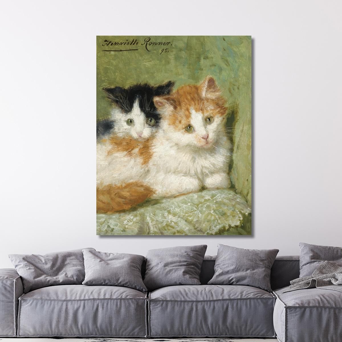 Two Kittens Sitting On A Cushion Henriëtte Ronner-Knip hrk30 canvas print 