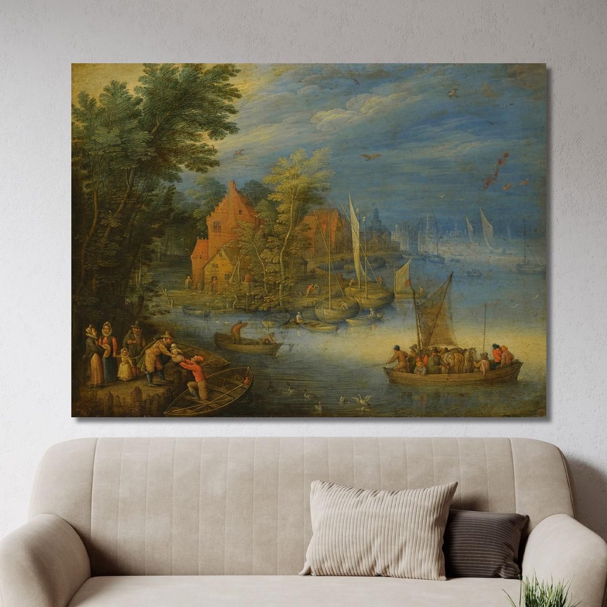 A Town On The Banks Of A Wide River With A Heavily Laden Ferry Approaching The Shore In The Foreground Jan Brueghel the Younger