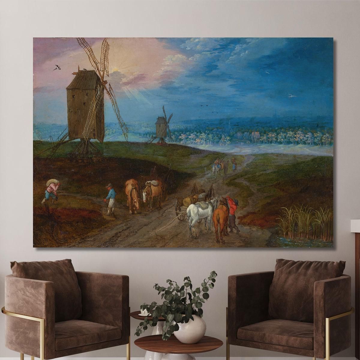 An Extensive Landscape With Travelers Before A Windmill Jan Brueghel the Younger jby14 canvas print 