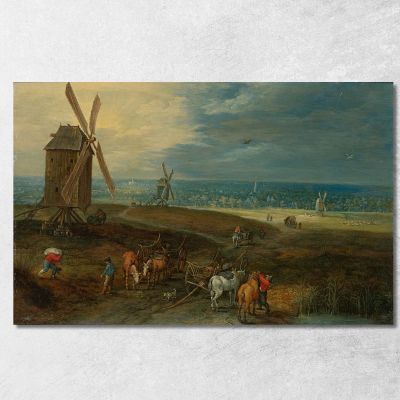 An Extensive Landscape With Travellers Before A Windmill Jan Brueghel the Younger jby15 canvas print 