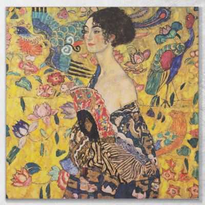 ภาพแคนวาส ตกแต่งบ้าน กรอบลอย Gustav Klimt Lady With Fan KG29