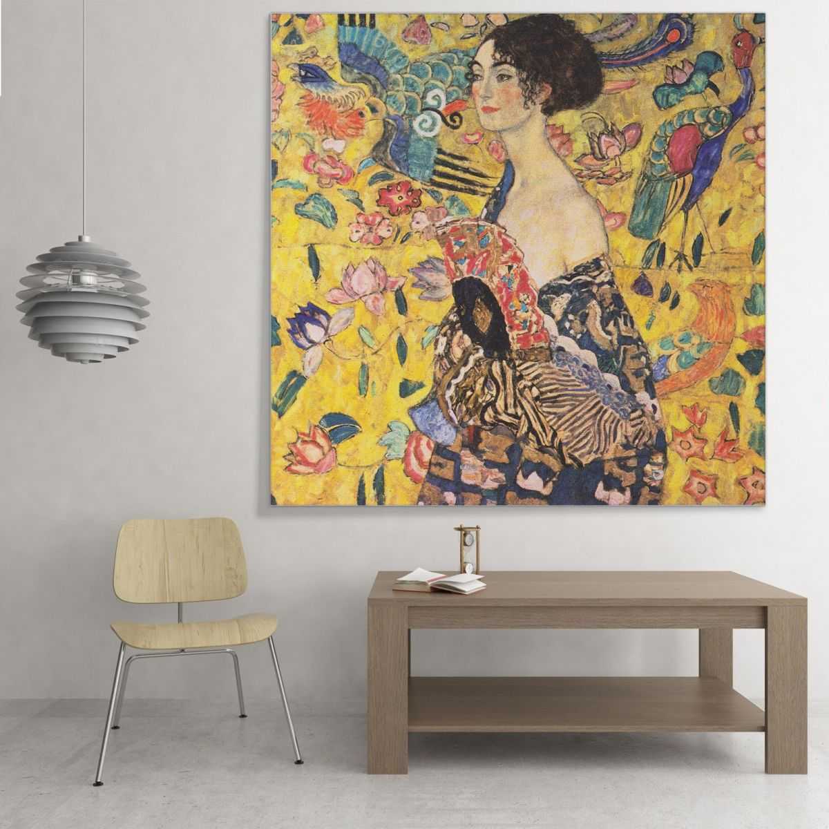 ภาพแคนวาส ตกแต่งบ้าน กรอบลอย Gustav Klimt Lady With Fan KG29
