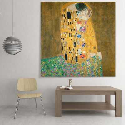 ภาพแคนวาส ตกแต่งบ้าน กรอบลอย Gustav Klimt The kiss KG64