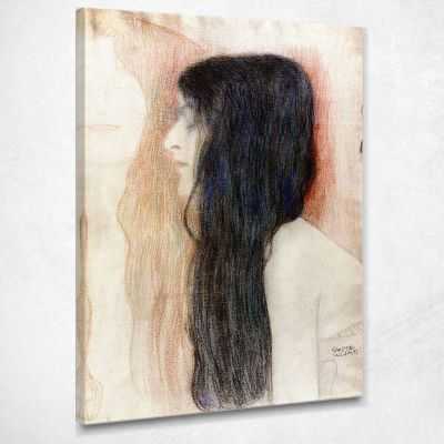 ภาพแคนวาส ตกแต่งบ้าน กรอบลอย Gustav Klimt Girl With Long Hair With A Sketch For Nude Veritas KG74