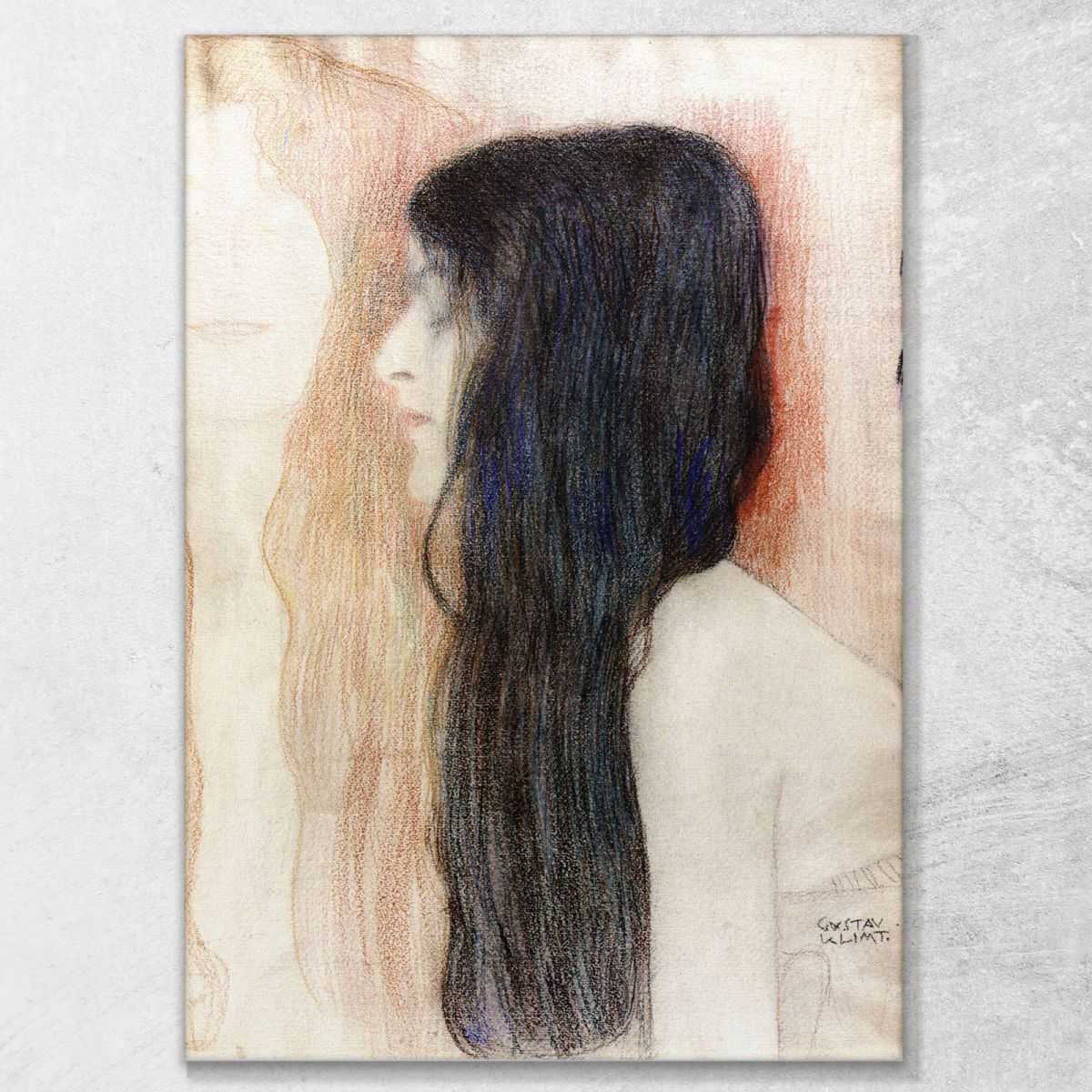 ภาพแคนวาส ตกแต่งบ้าน กรอบลอย Gustav Klimt Girl With Long Hair With A Sketch For Nude Veritas KG74