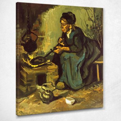 Peasant Woman Cooking By A Fireplace Van Gogh Vincent canvas print vvg140