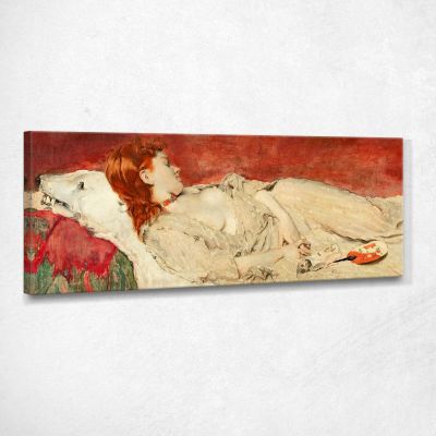 A Young Red-Hair Girl Sleeping On A Bearskin Alfred Stevens stal7 canvas print 