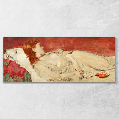 A Young Red-Hair Girl Sleeping On A Bearskin Alfred Stevens stal7 canvas print 