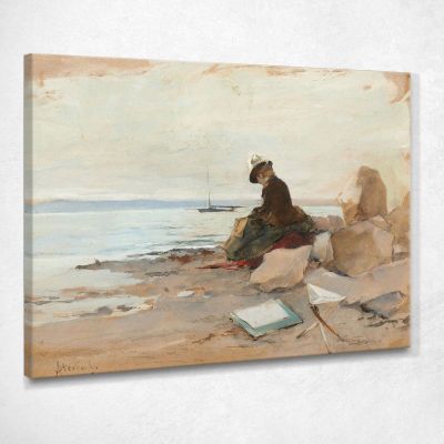 Woman Painter By The Sea Alfred Stevens stal29 canvas print 