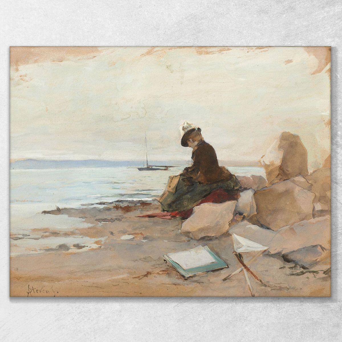 Woman Painter By The Sea Alfred Stevens stal29 canvas print 