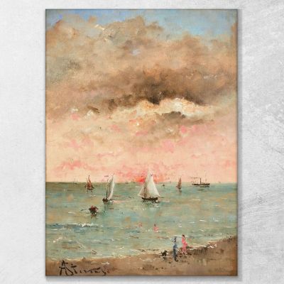 Figures On The Beach At Sunset Alfred Stevens stal31 canvas print 