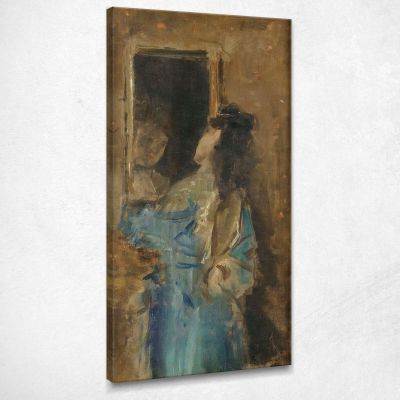 Girl In Blue Looking In A Mirror Alfred Stevens stal32 canvas print 