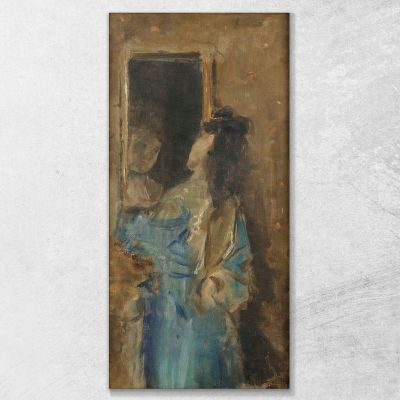 Girl In Blue Looking In A Mirror Alfred Stevens stal32 canvas print 