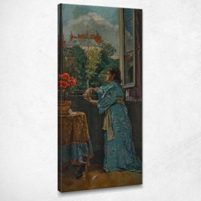 A Woman At Window The Blue Kimono Alfred Stevens stal95 canvas print 